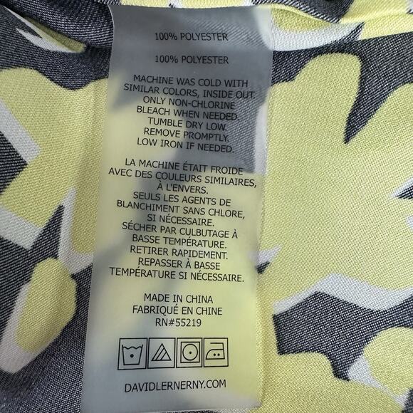 David Lerner Blouse Womens XS Black Yellow Floral Office Career Bright Button - Picture 7 of 10